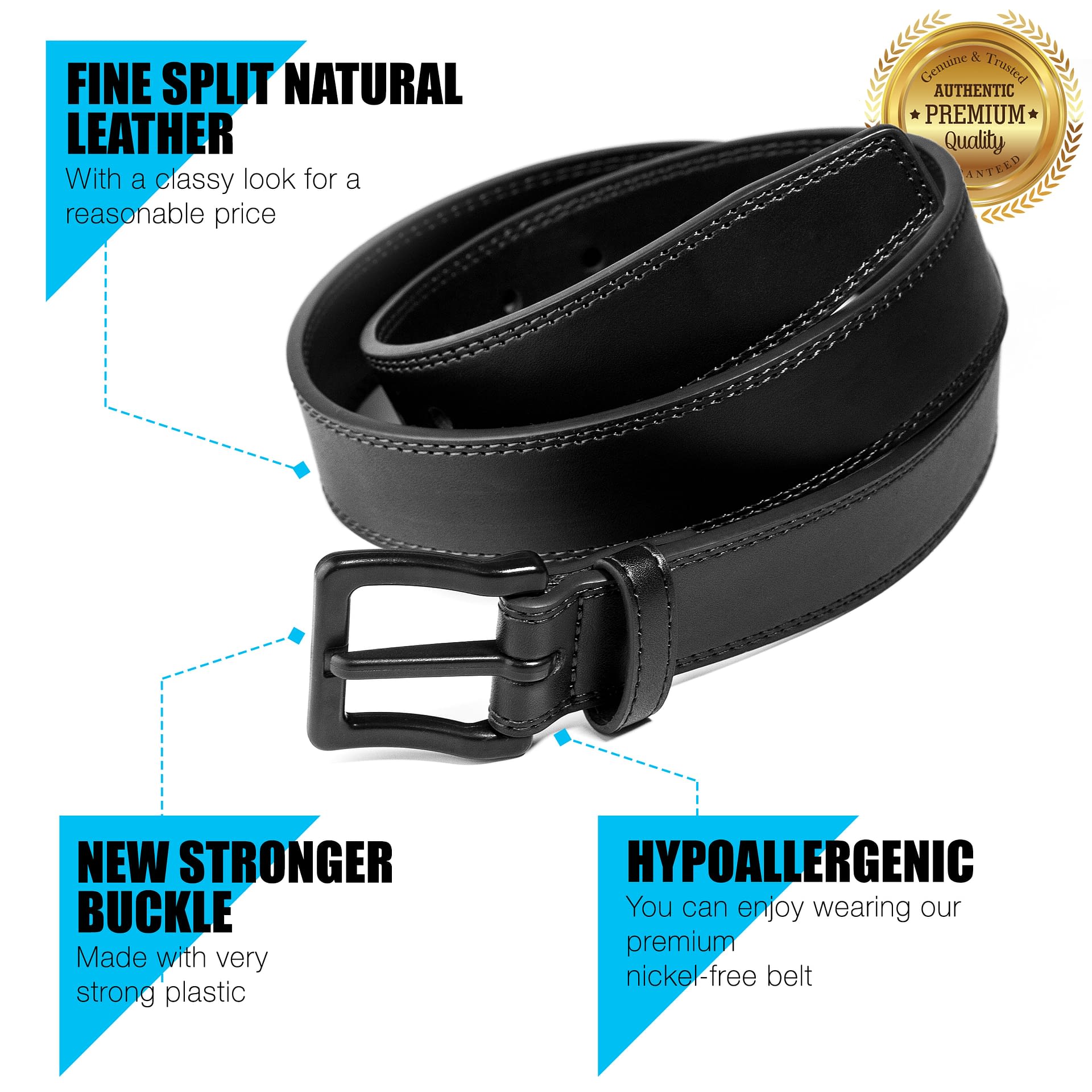 Metal Free Leather Belt Black Itay Metal Free Leather Belts